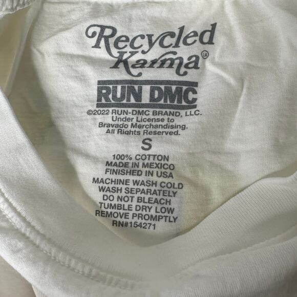NWT Recycled Karma Run DMC Kings Queens 1986 Tour Long Sleeve White Tee Sz S - Picture 2 of 4